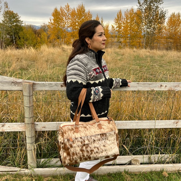 Handbags - Amazing Genuine🔥Tan brown White Leather Cowhide Diaper Nappy luxury bag Western